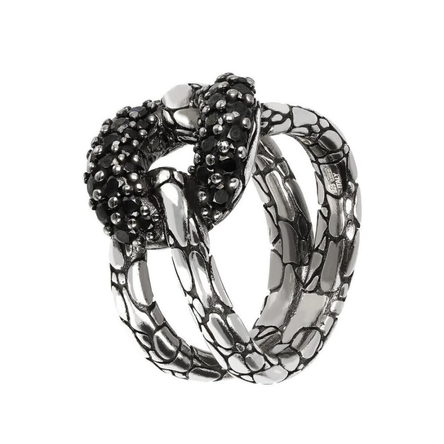 Bijoux Pour Femmes Albert M.  | Bague A Noeud Texture Serpent Avec Pave De Spinelle Noir