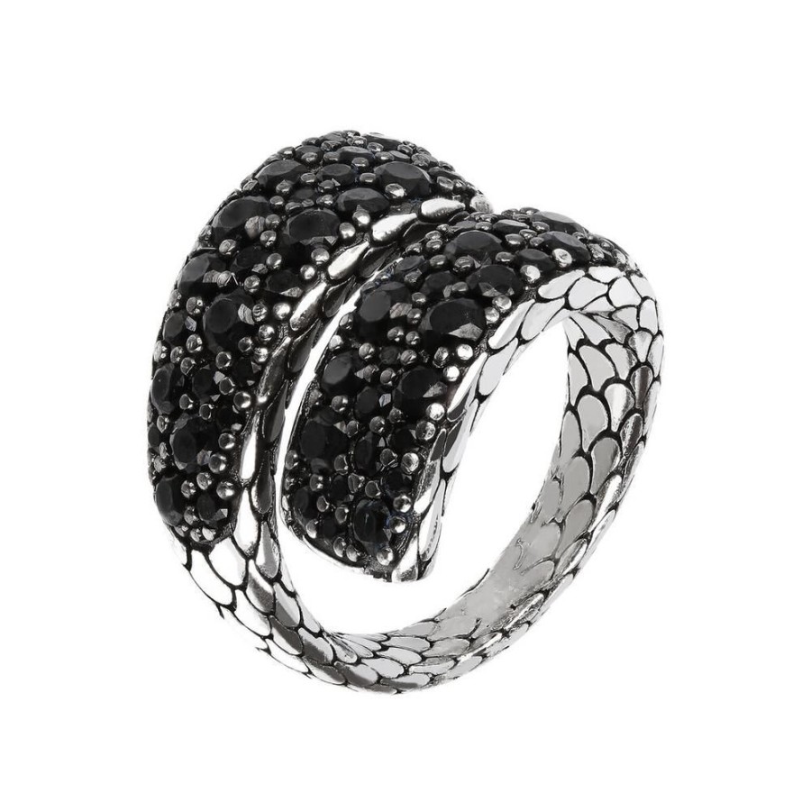 Bijoux Pour Femmes Albert M.  | Bague Siren Texture Contrarie Avec Pave En Spinelle Noir