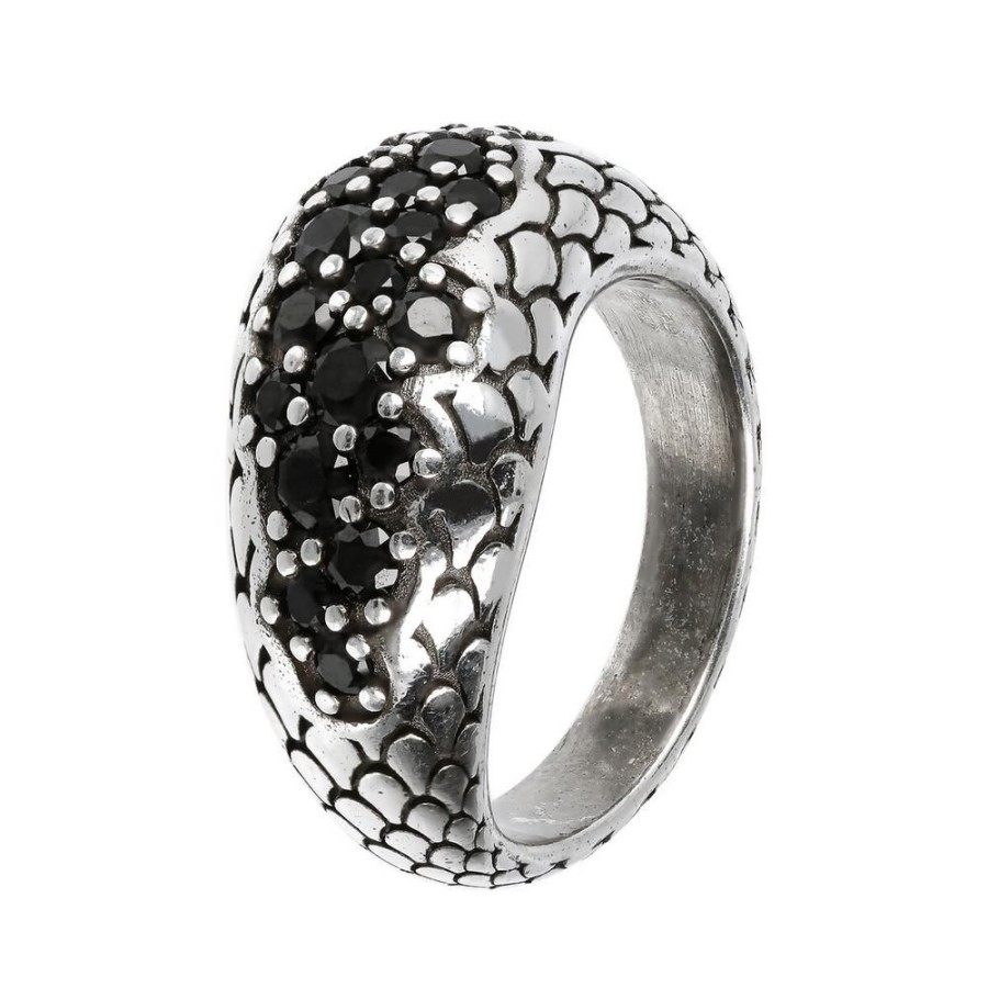 Bijoux Pour Femmes Albert M.  | Bague Sierna Texture Graduee Avec Pave De Spinelle Noir