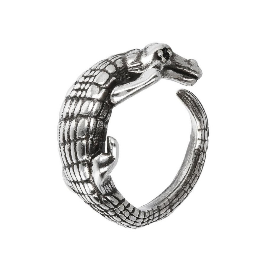 Bijoux Pour Femmes Albert M.  | Bague Texture Crocodile Avec Pierre Naturelle Spinelle Noir